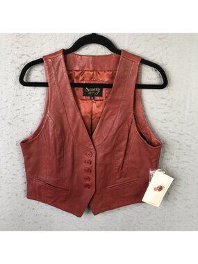 Scully Vest Womens M Red Leather Button Front Western Lined Cowgirl Boho